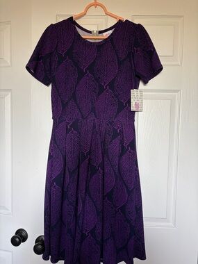 LuLaRoe Purple Leaf-Print Midi Dress